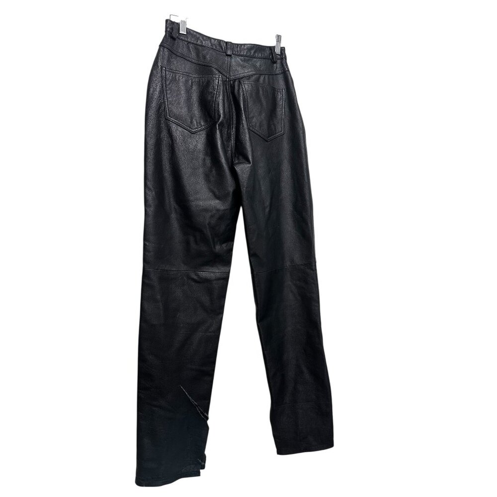 Vintage Bagatelle Real Leather Straight Leg Pants Women 4 Black Biker Rodeo FLAW - Picture 11 of 13